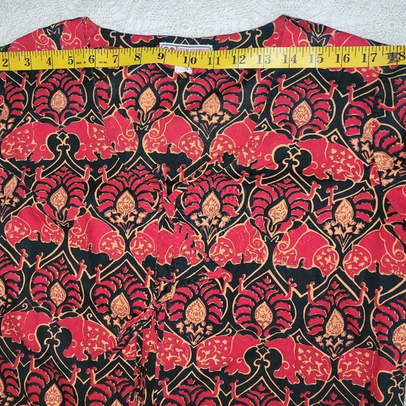 Vintage Thai size 12 red cotton kaftan Maxi Dress house robe loungewear - Picture 10 of 16